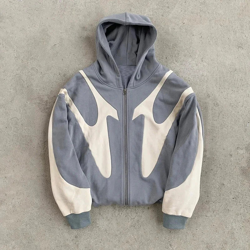 American Retro Casual Hoodie Zipper Sweatshirt Clothing - Gray / XXL Available at 2Fast2See.co
