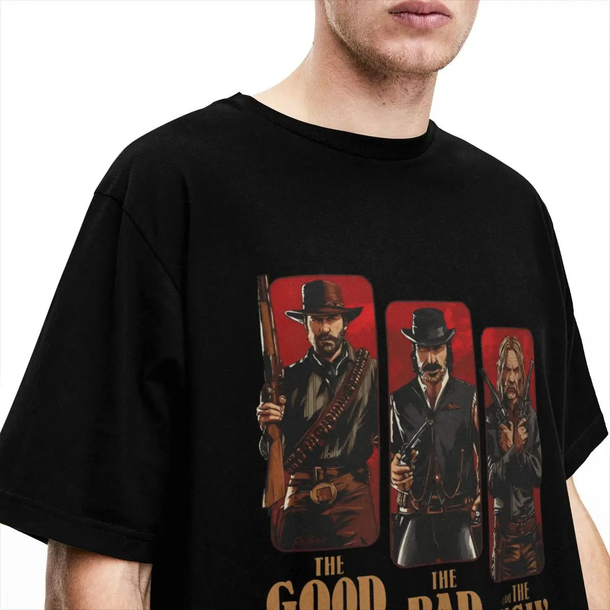 Red Dead Redemption 2 The Good The Bad The Ugly Pure Cotton Tshirt - Gray / S Available at 2Fast2See.co