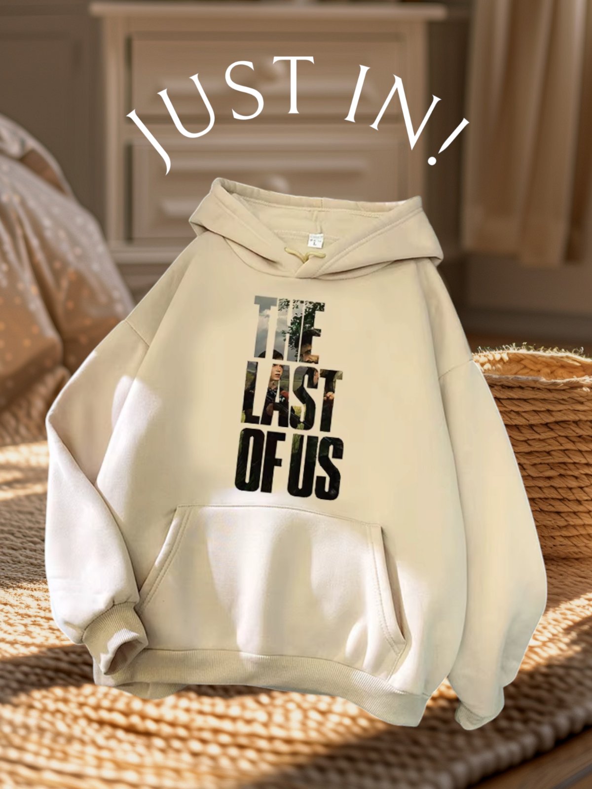 The Last of Us Logo Design Cotton Casual Hoodie Khaki