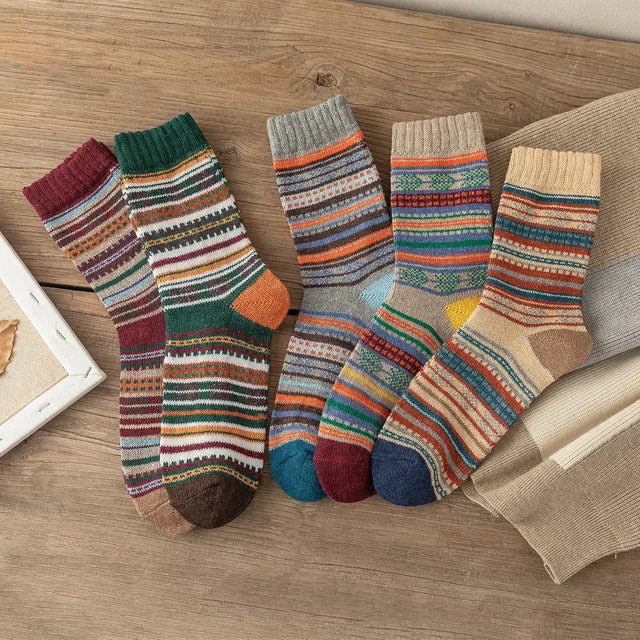 Winter Thick Warm Socks Set with Retro Stripes Free Size - Pair 7 / 38-43 Free Size Available at 2Fast2See.co