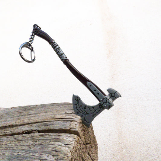 God of War Leviathan Silver Axe Keychain with Clasp