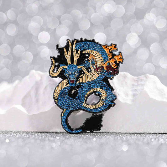 Blue Fighting Dragon Enamel Pin - Available at 2Fast2See.co