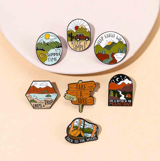 Outdoor Traveling & Mountain Lake Enamel Pins - Available at 2Fast2See.co