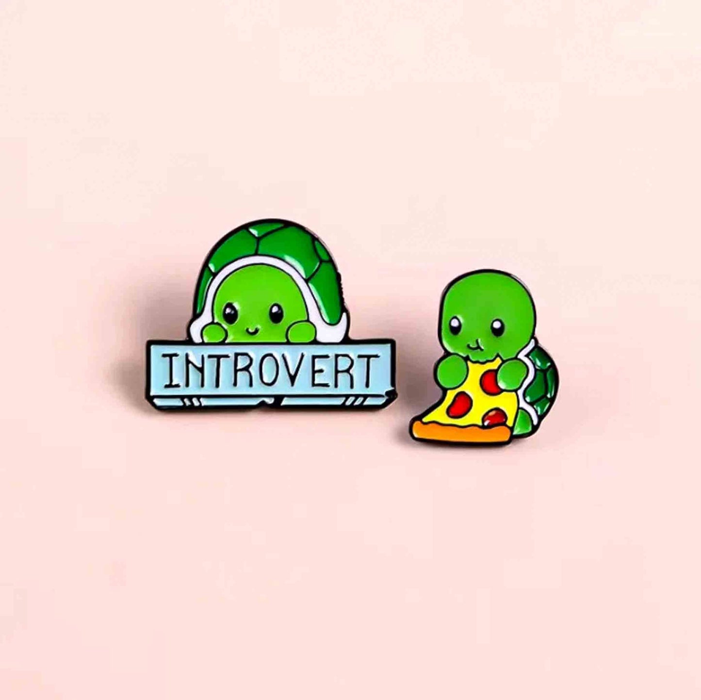 Introvert Tortoise Love Pizza Turtle Enamel Pins - Available at 2Fast2See.co