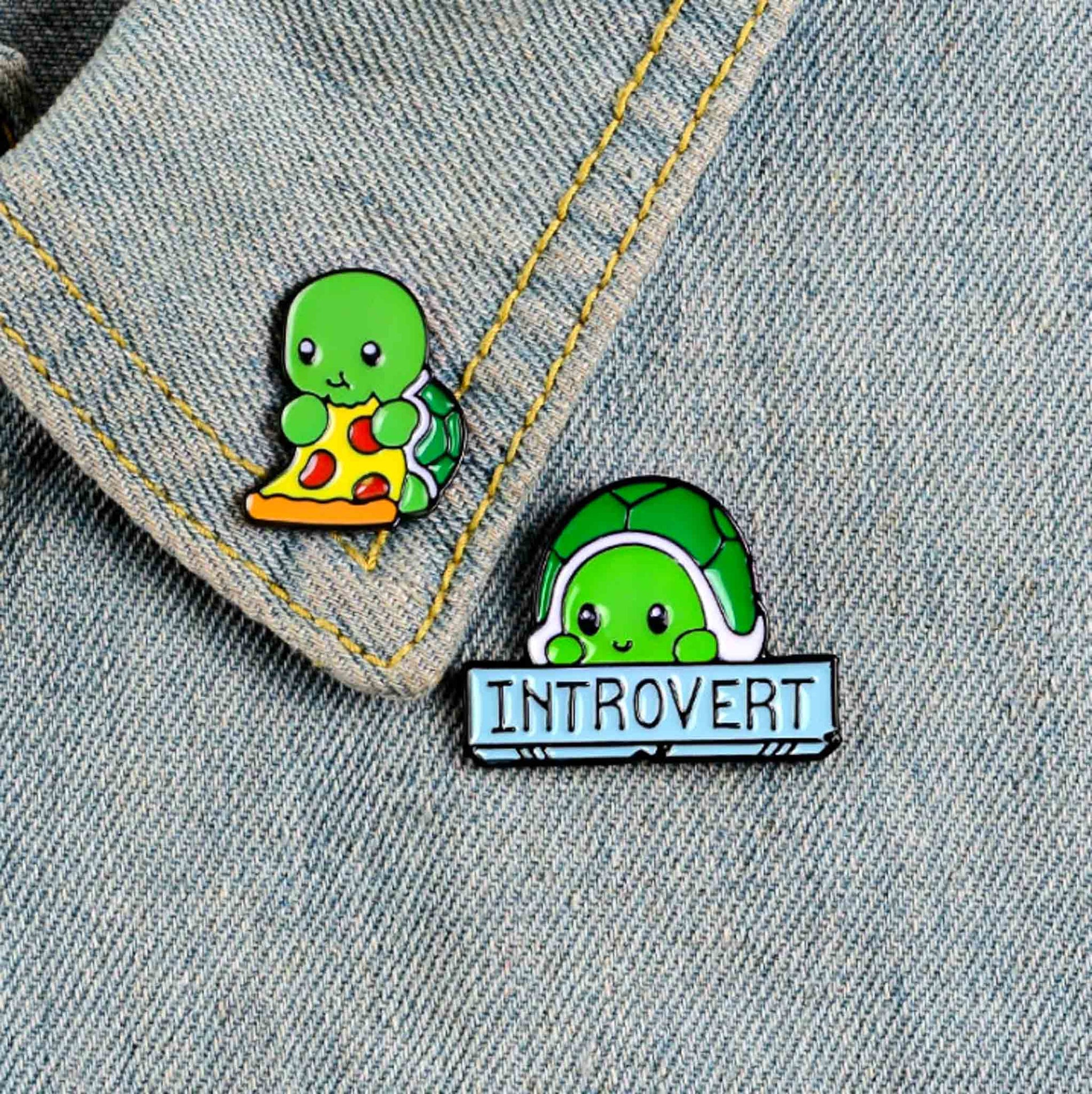 Introvert Tortoise Love Pizza Turtle Enamel Pins - Available at 2Fast2See.co