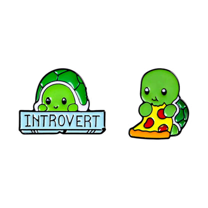 Introvert Tortoise Love Pizza Turtle Enamel Pins - 2 Available at 2Fast2See.co