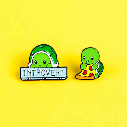 Introvert Tortoise Love Pizza Turtle Enamel Pins - Available at 2Fast2See.co