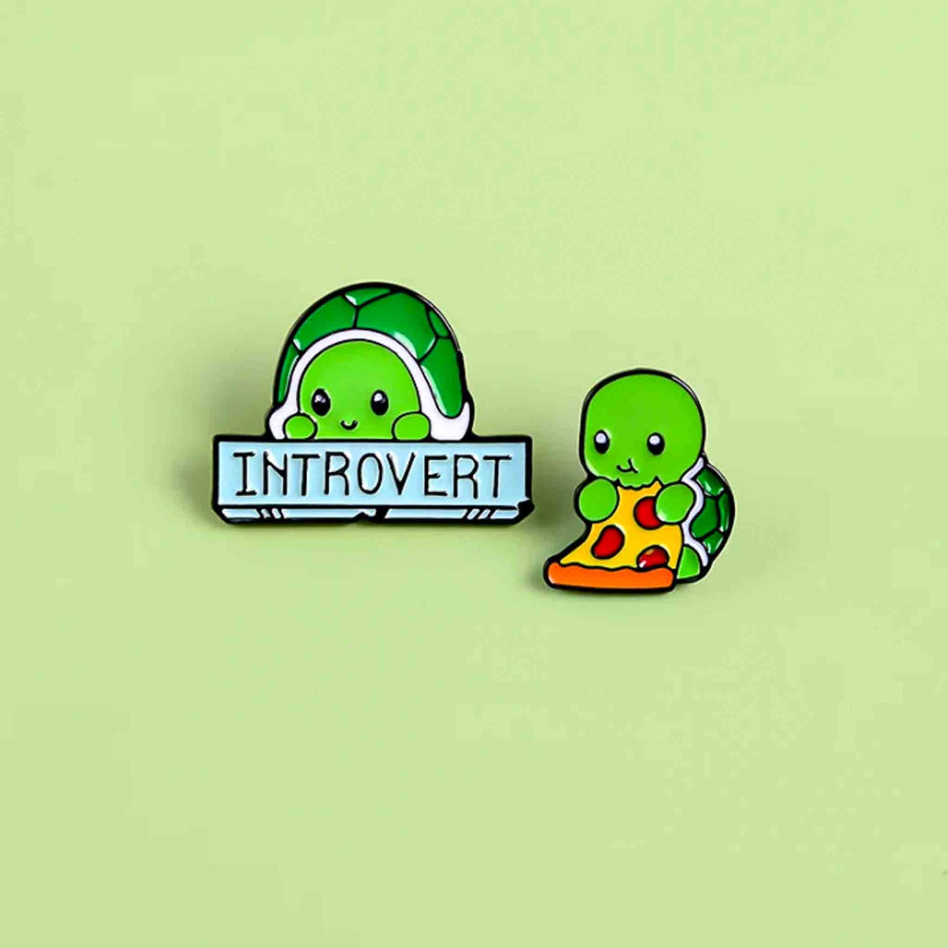 Introvert Tortoise Love Pizza Turtle Enamel Pins - Available at 2Fast2See.co