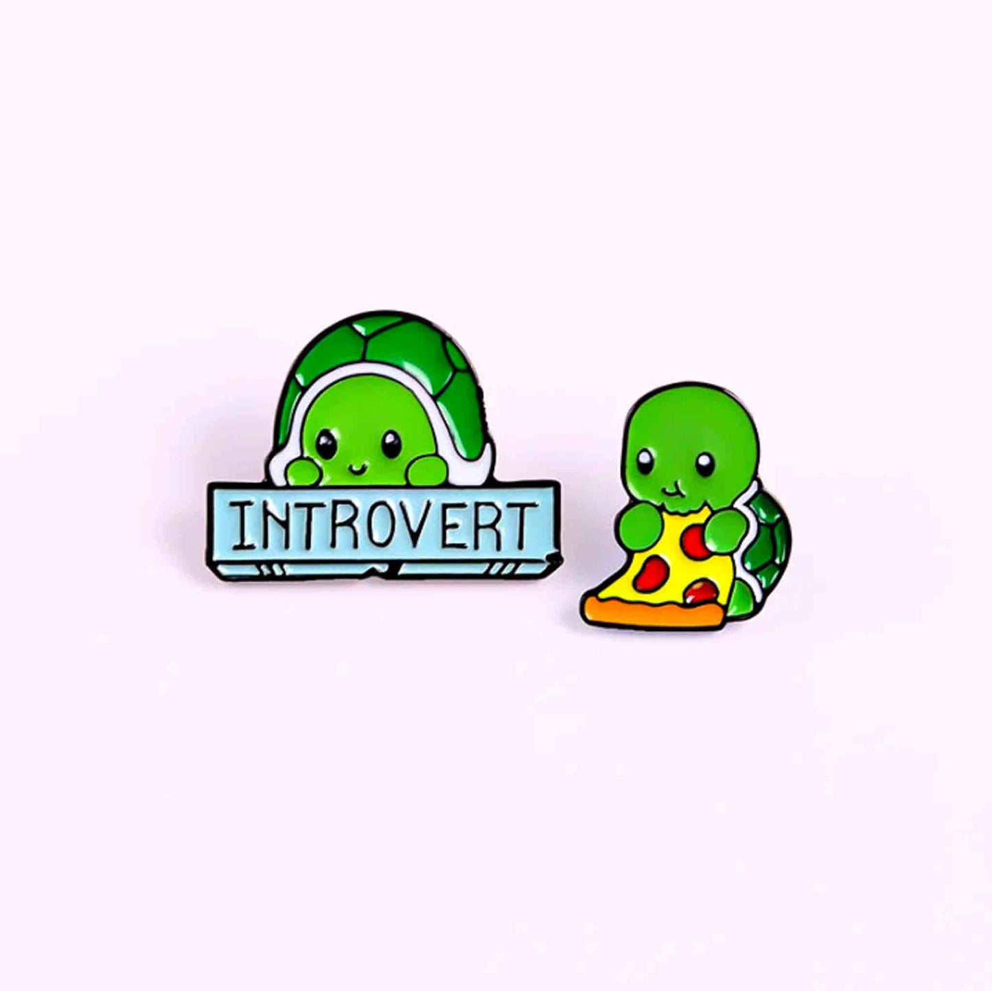 Introvert Tortoise Love Pizza Turtle Enamel Pins - Available at 2Fast2See.co