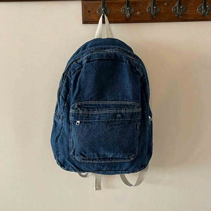 Retro Denim Women's Backpack Casual Travel Backpack - Dark Blue / 33X13X48CM Available at 2Fast2See.co