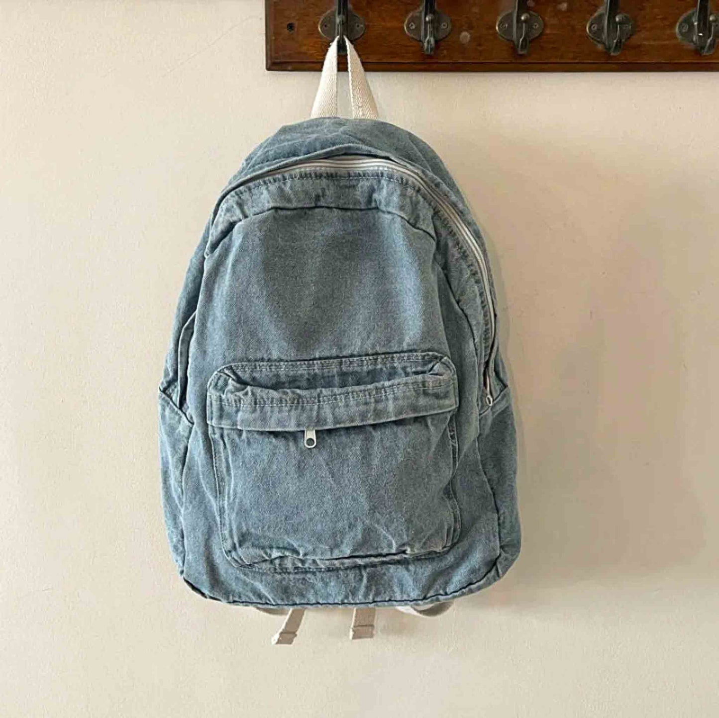 Retro Denim Women's Backpack Casual Travel Backpack - Light Blue / 33X13X48CM Available at 2Fast2See.co