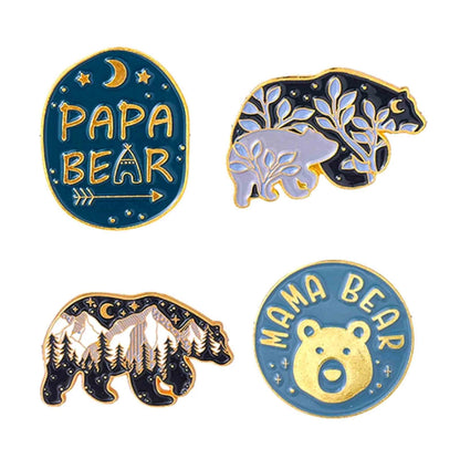 Cute Papa and Mama Bear With Cubs Enamel Pins - Available at 2Fast2See.co