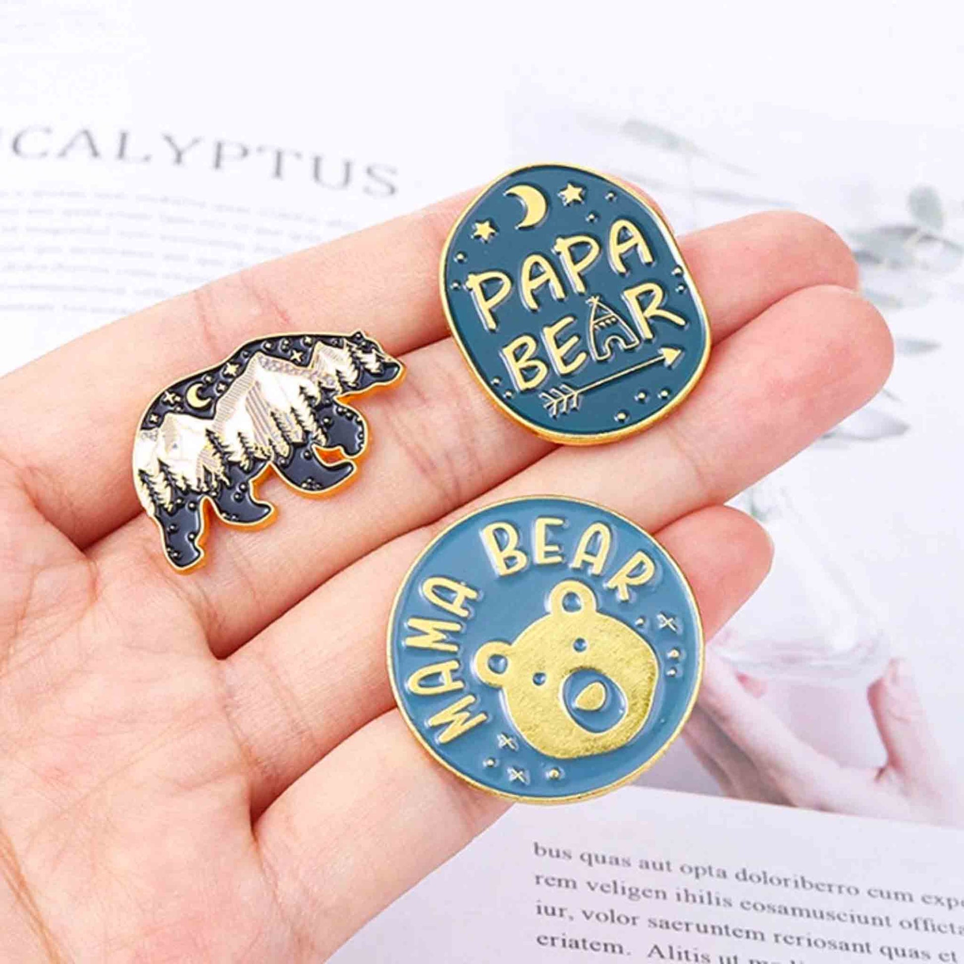 Cute Papa and Mama Bear With Cubs Enamel Pins - Available at 2Fast2See.co