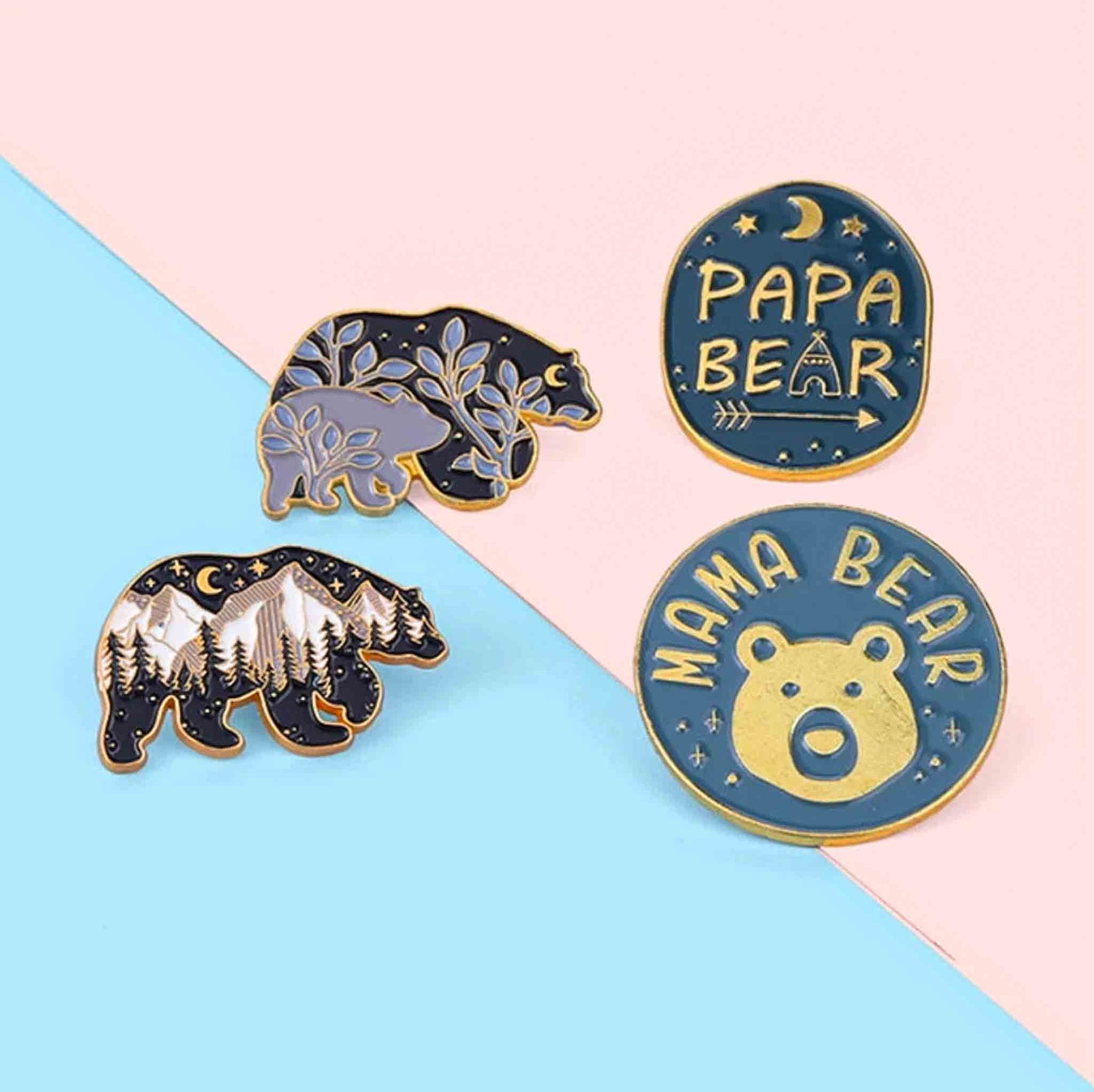 Cute Papa and Mama Bear With Cubs Enamel Pins - Available at 2Fast2See.co