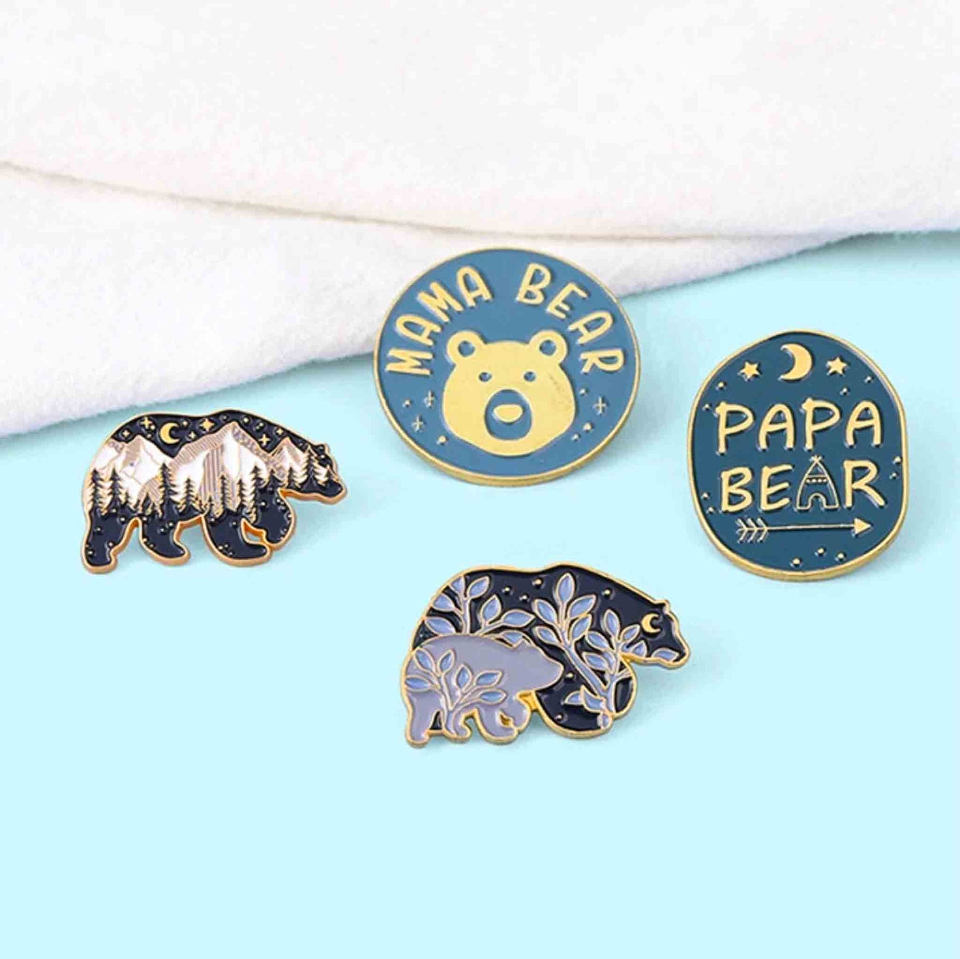 Cute Papa and Mama Bear With Cubs Enamel Pins - Available at 2Fast2See.co