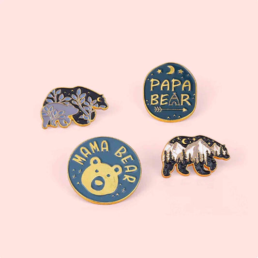 Cute Papa and Mama Bear With Cubs Enamel Pins - Available at 2Fast2See.co