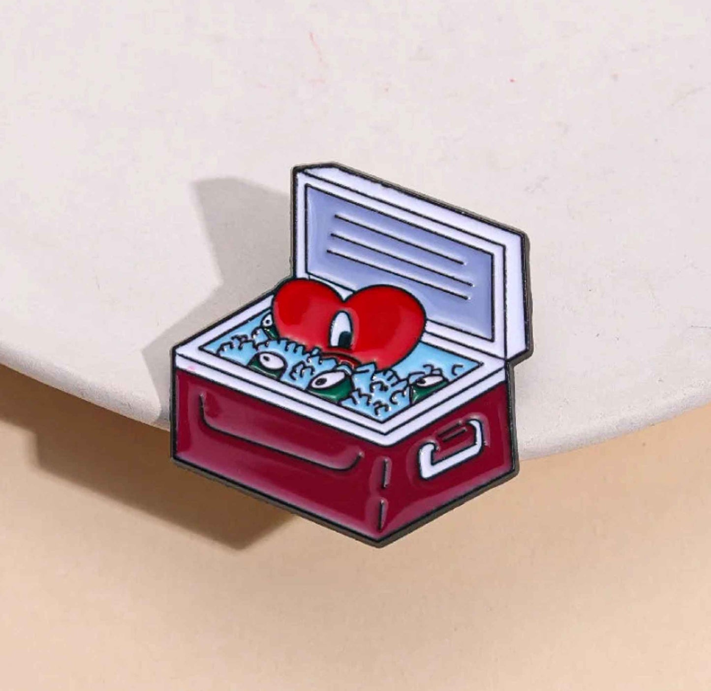 Retro Red Beverage Cooler Enamel Pin - Available at 2Fast2See.co