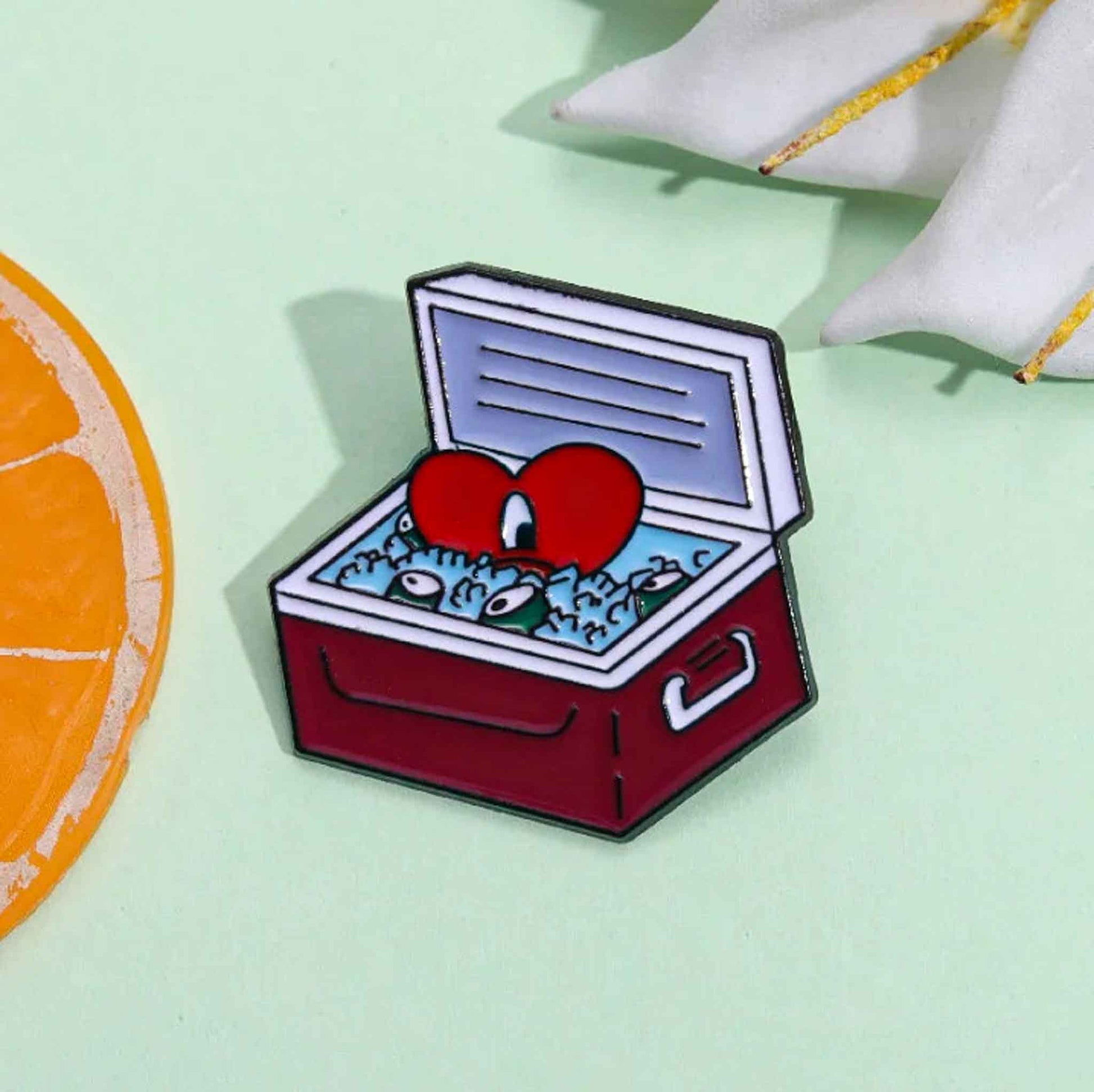 Retro Red Beverage Cooler Enamel Pin - Available at 2Fast2See.co