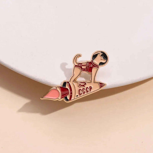 Retro Dog on Rocket Enamel Pin - Retro Dog on Rocket Available at 2Fast2See.co
