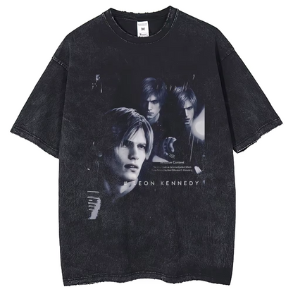 Resident Evil Game Leon Kennedy Portrait Vintage Tshirt