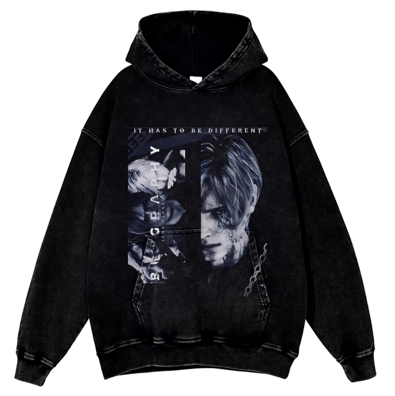 Resident Evil Game Leon Kennedy Portrait Vintage Short Sleeve Hoodie