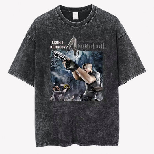 Resident Evil 4 Vintage Leon S Kennedy Inspired Casual Tshirt