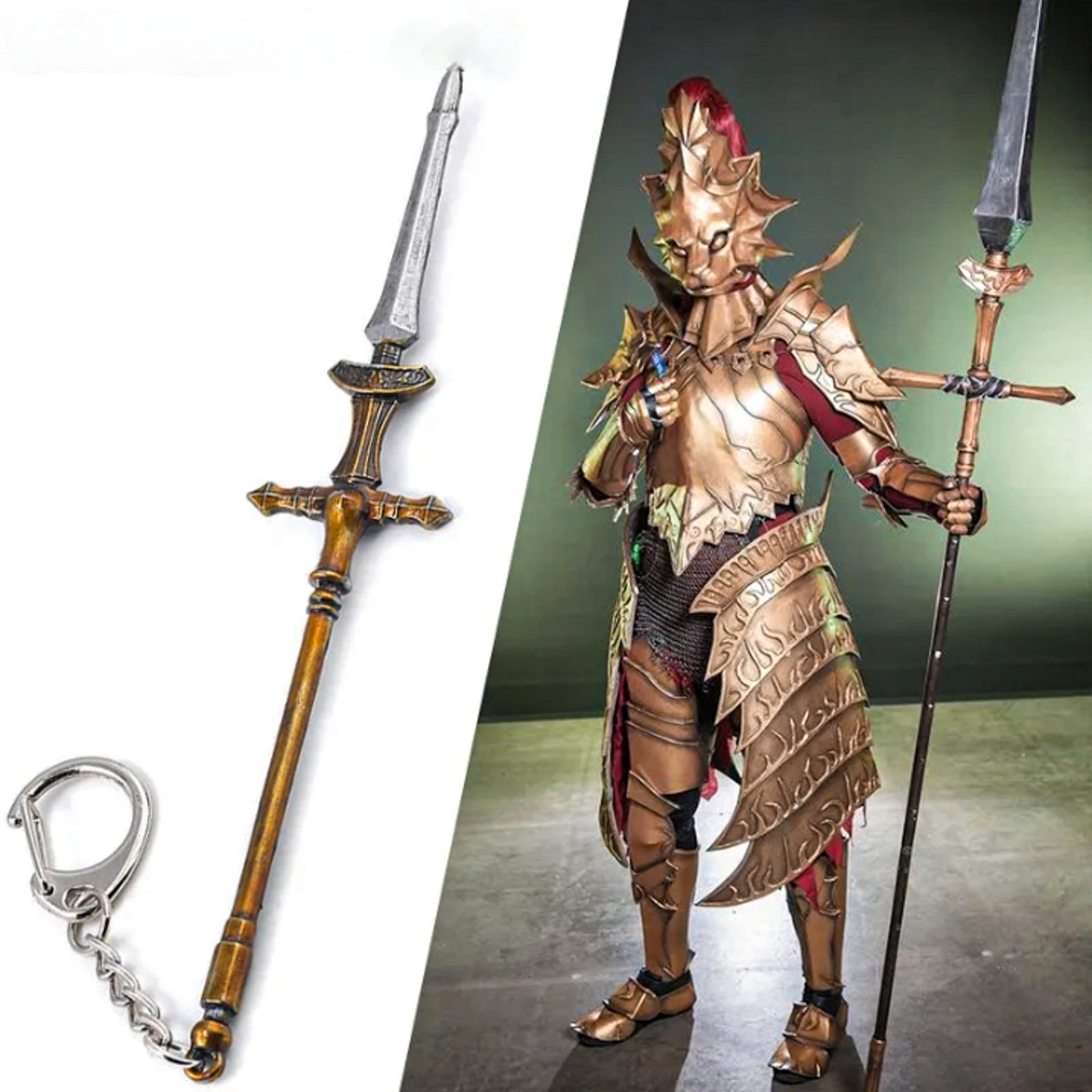 Dark Soul Dragon Serpent-Hunter Spear Metal Weapon Keychain with Clasp - Default Title Available at 2Fast2See.co