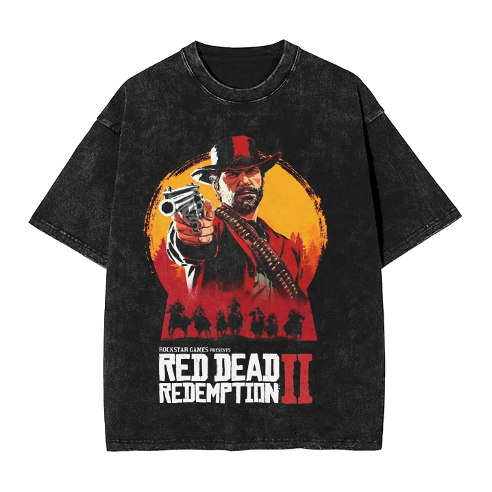 Red Dead Redemption 2 Arthur Morgan Washed Tshirt Vintage Top - Vintage Black / S Available at 2Fast2See.co