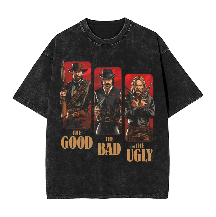 Red Dead Redemption Good Bad Ugly Washed Tshirt - Vintage Black / S Available at 2Fast2See.co