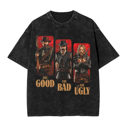Red Dead Redemption Good Bad Ugly Washed Tshirt - Vintage Black / S Available at 2Fast2See.co
