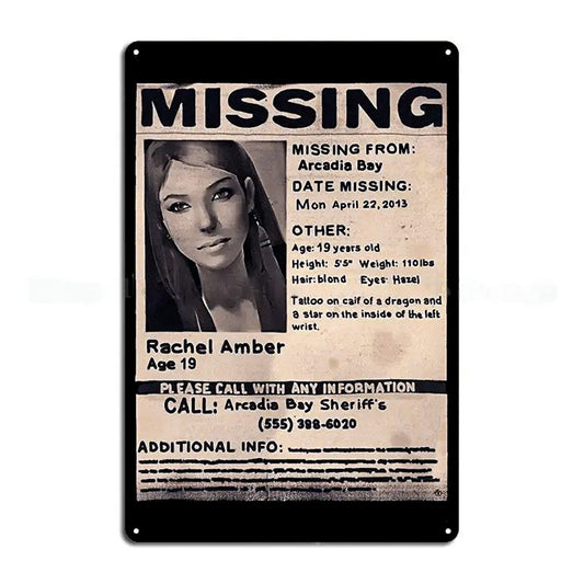 Life is Strange Missing Rachel Amber Metal Wall Sign - 14x20cm Available at 2Fast2See.co