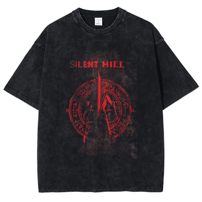 Silent Hill 2 Gaming Tshirt Vintage Design Washed Black Tee