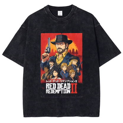 Red Dead Redemption Animated Gaming Premium Washed Tshirt