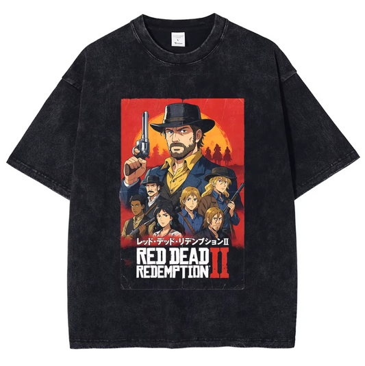 Red Dead Redemption Animated Gaming Premium Washed Tshirt