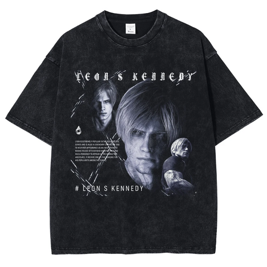 Residen Evil Leon Scott Kennedy Gaming Washed Cotton Tshirt
