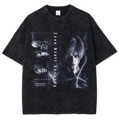 Residen Evil Leon Kennedy Tribute Vintage Cotton Tshirt