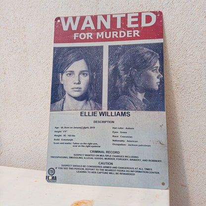 Wanted for Murder Ellie Williams Inspired Metal Sign Vintage Metalic Poster - 20x30cm Available at 2Fast2See.co