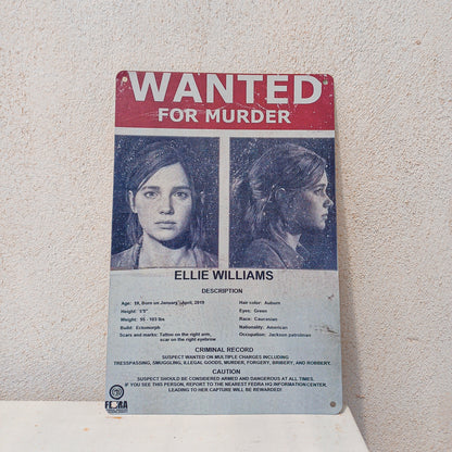 Wanted for Murder Ellie Williams Inspired Metal Sign Vintage Metalic Poster - 20x30cm Available at 2Fast2See.co
