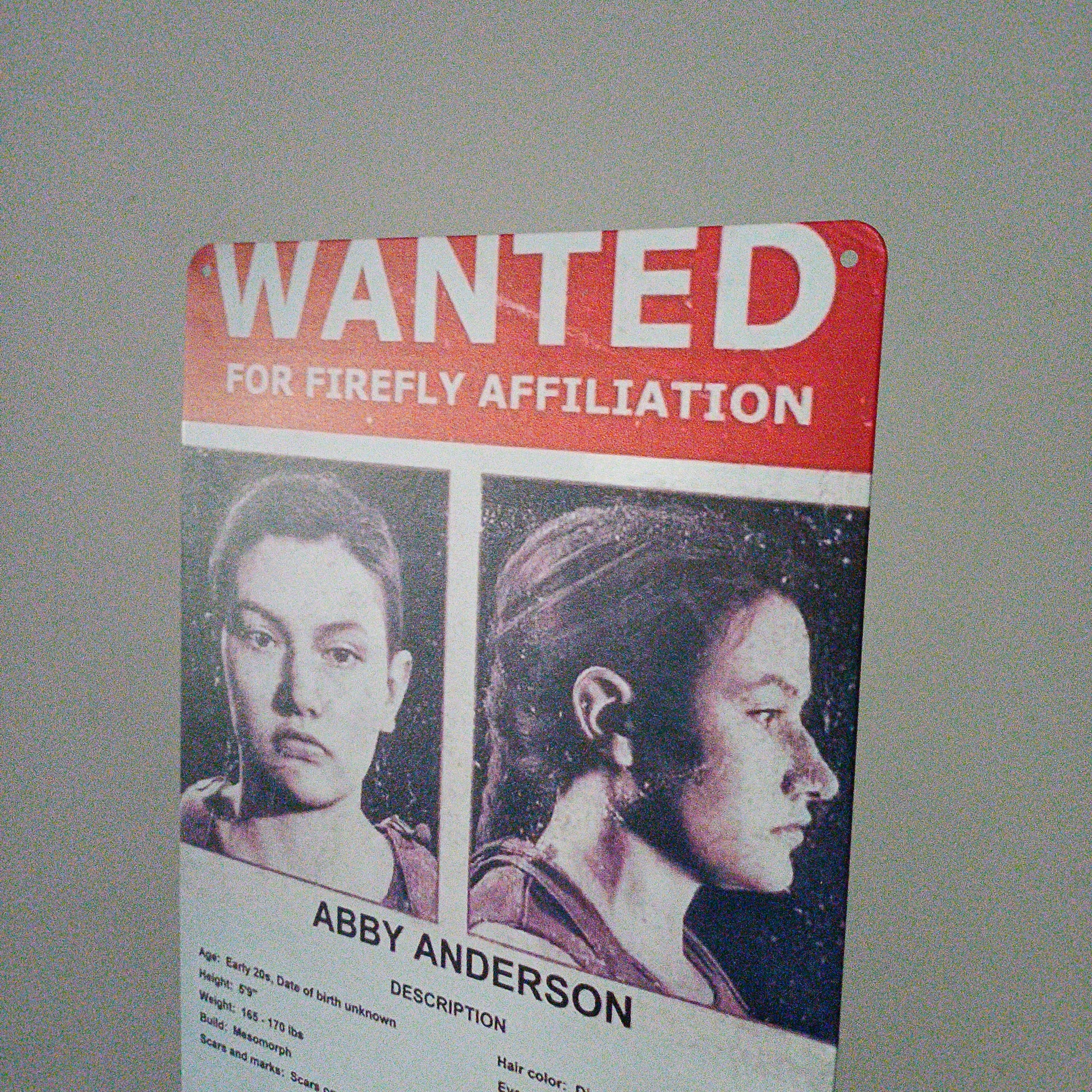 The Last Of Us Abby Wanted Metal Wall Sign - 20x14cm Available at 2Fast2See.co