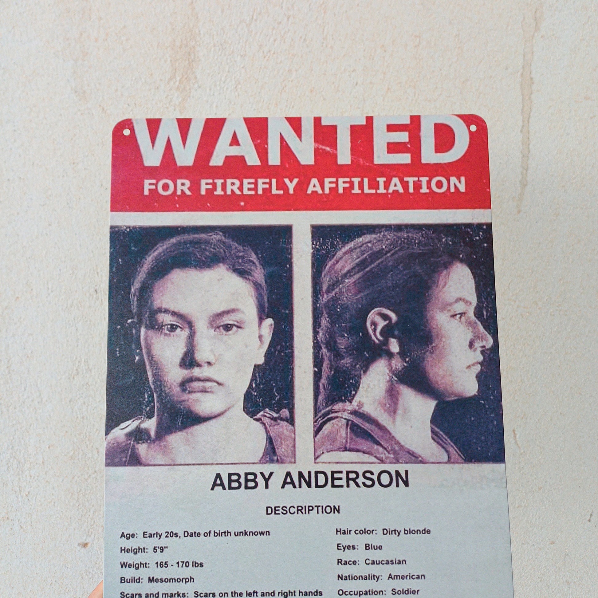 The Last Of Us Abby Wanted Metal Wall Sign - 20x14cm Available at 2Fast2See.co