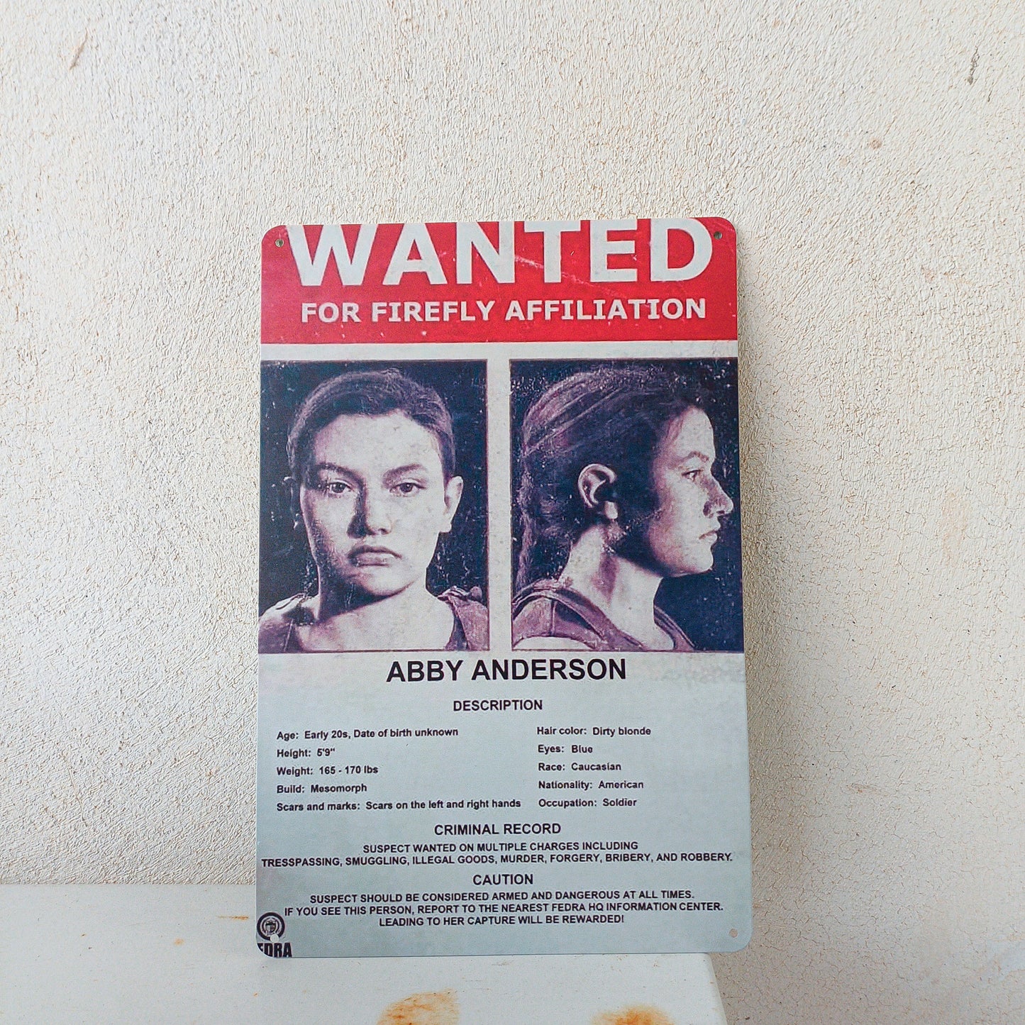 The Last Of Us Abby Wanted Metal Wall Sign - 20x14cm Available at 2Fast2See.co