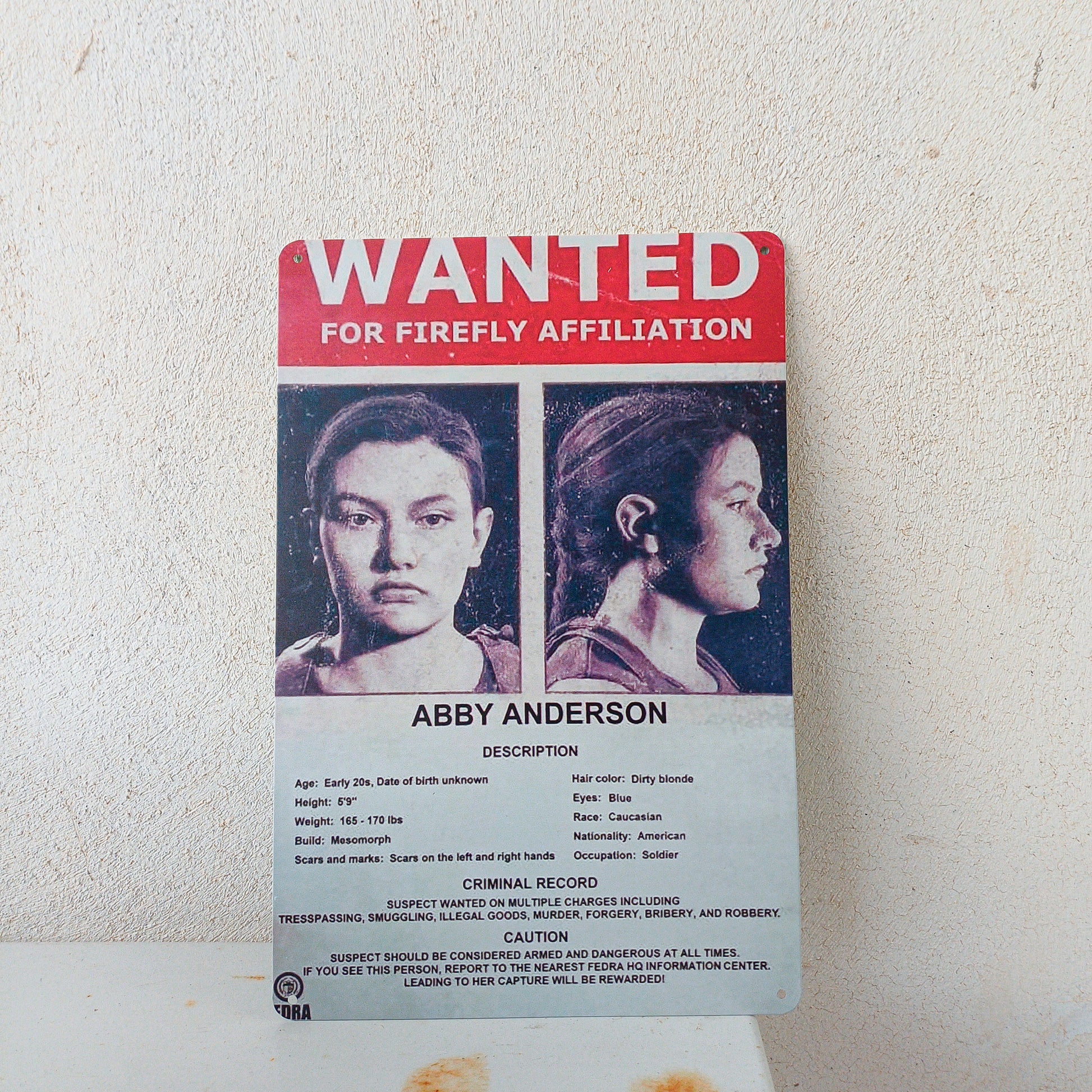 The Last Of Us Abby Wanted Metal Wall Sign - 20x14cm Available at 2Fast2See.co