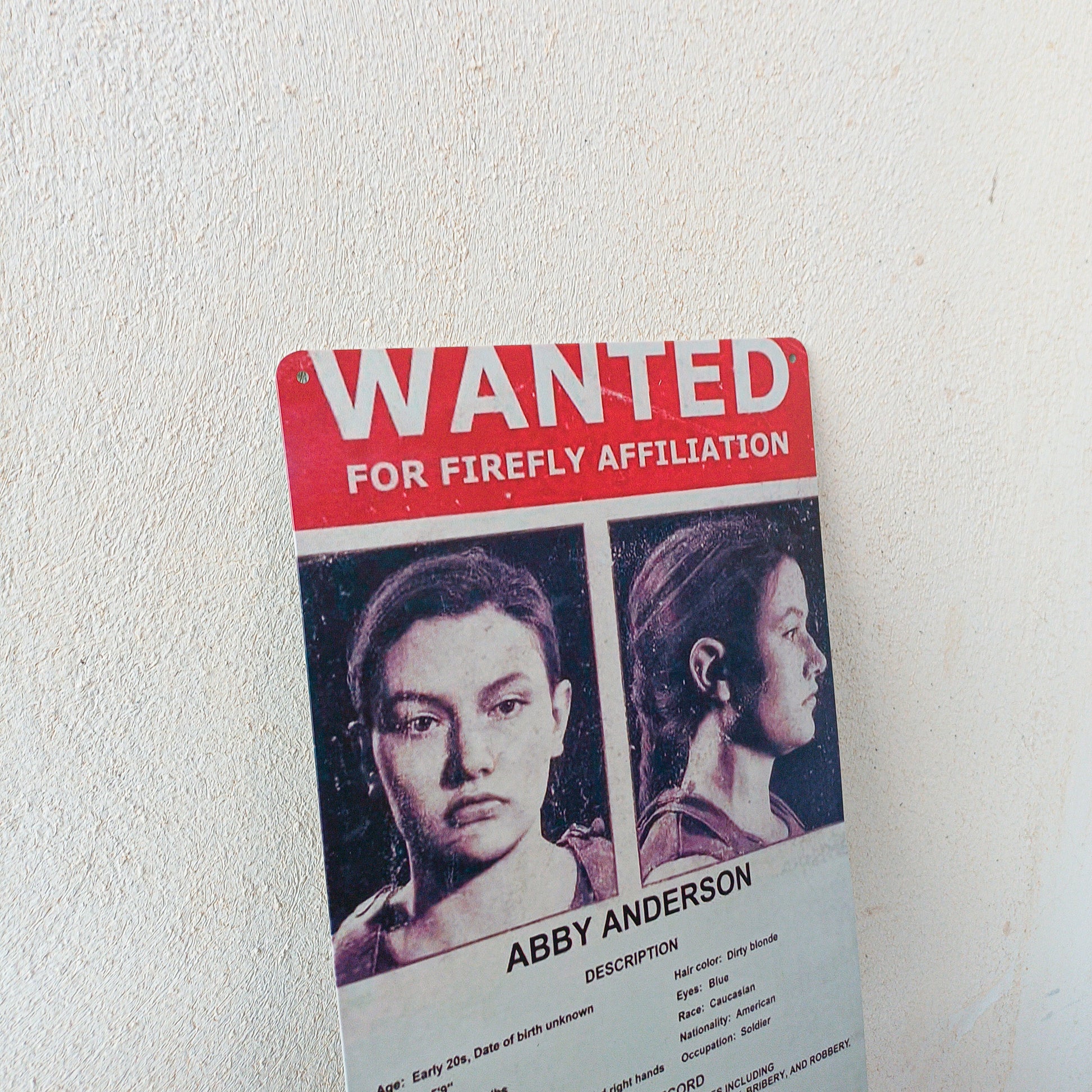 The Last Of Us Abby Wanted Metal Wall Sign - 20x14cm Available at 2Fast2See.co
