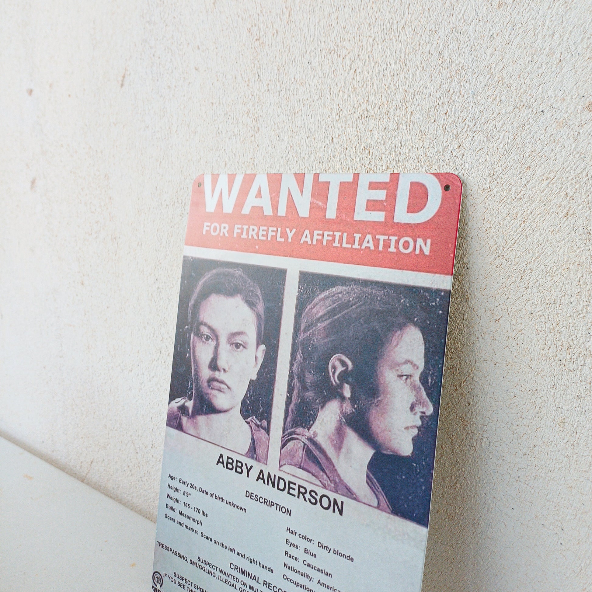 The Last Of Us Abby Wanted Metal Wall Sign - 20x14cm Available at 2Fast2See.co