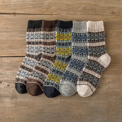 Winter Thick Warm Socks Set with Retro Stripes Free Size - Pair 9 / 38-43 Free Size Available at 2Fast2See.co