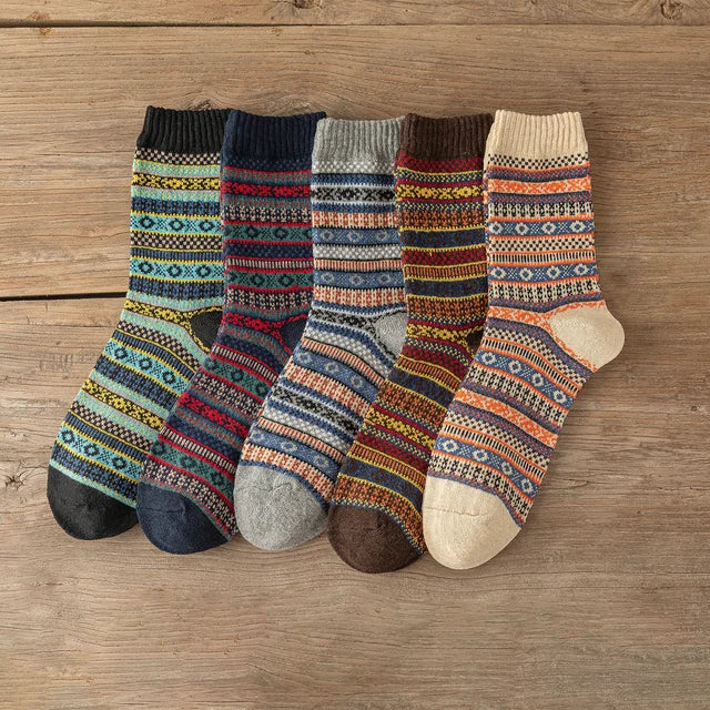 Winter Thick Warm Socks Set with Retro Stripes Free Size - Pair 4 / 38-43 Free Size Available at 2Fast2See.co