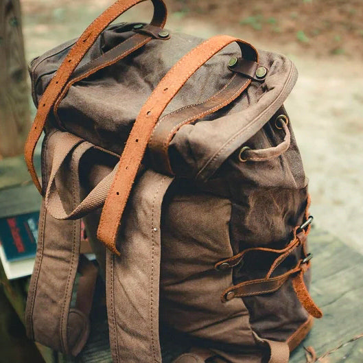 Waxed Canvas & Leather Outdoor Backpack - Available at 2Fast2See.co