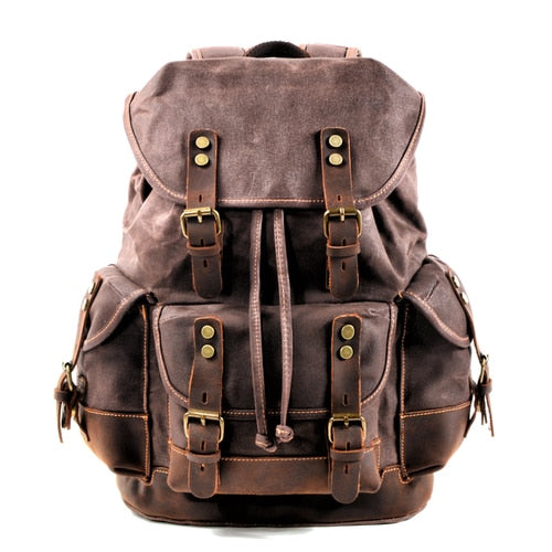 Vintage Backpack from Canvas & Cowhide for Hiking Camping - Available at 2Fast2See.co