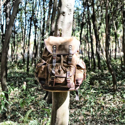 Vintage Backpack from Canvas & Cowhide for Hiking Camping - Available at 2Fast2See.co