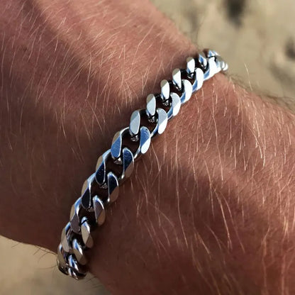 Casual Stainless Steel Bracelet Chain For Men Jewelry Gift - silver color / Width 5mm Available at 2Fast2See.co